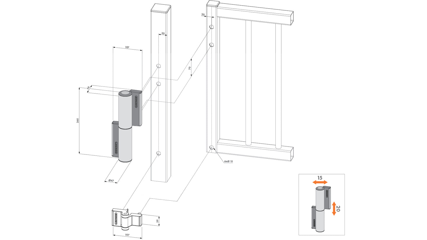 TIGER Compact Self-Closing Gate Hinge
